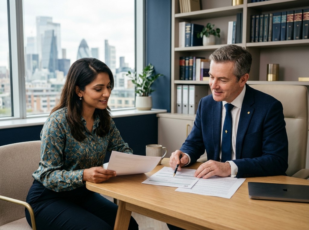 Bridgeway Law Solicitor consultation — advisors reviewing documents together in a modern office